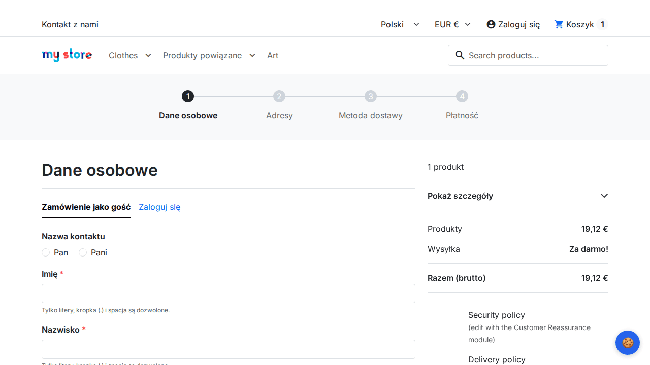 Delujoč PrestaShop checkout s plavajočim gumbom za nastavitve CookiePilot v kotu