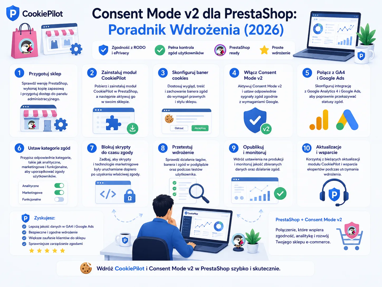 Consent Mode v2 dla PrestaShop: Poradnik Wdrożenia (2026)